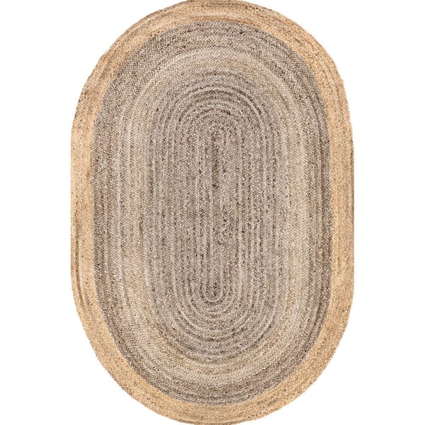 Elanora Farmhouse Bordered Jute Gray 4 ft. x 6 ft. Indoor Oval Rug