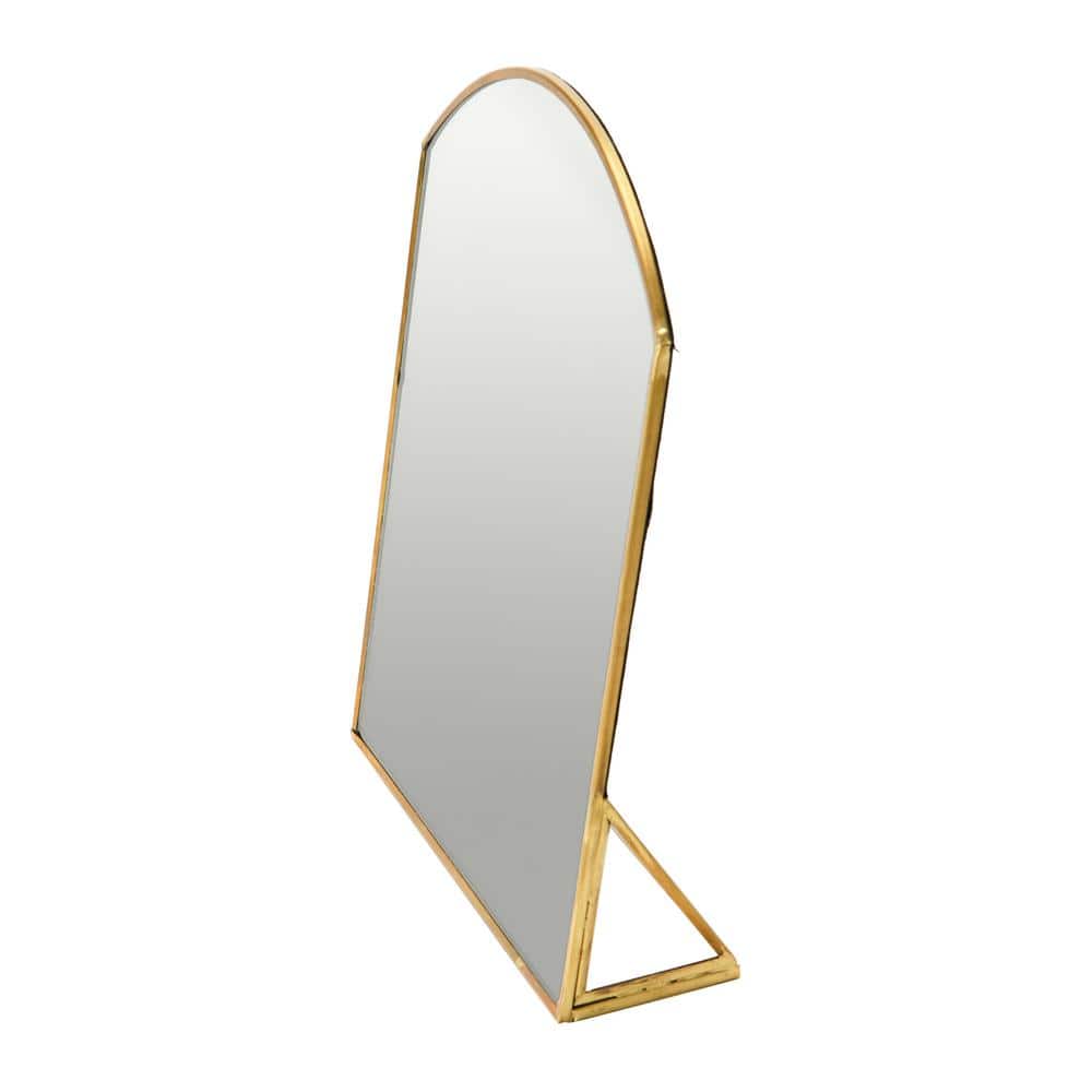 Brass Arched Metal Framed Freestanding Mirror, 9.75"