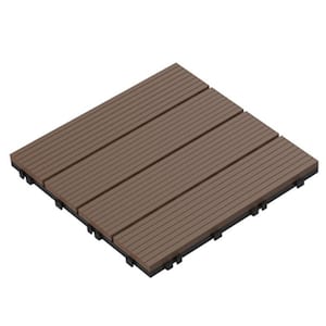 1 ft. x 1 ft. Outdoor Interlocking Slatted Wood Composite Deck Tile in Brown (24-Tiles)