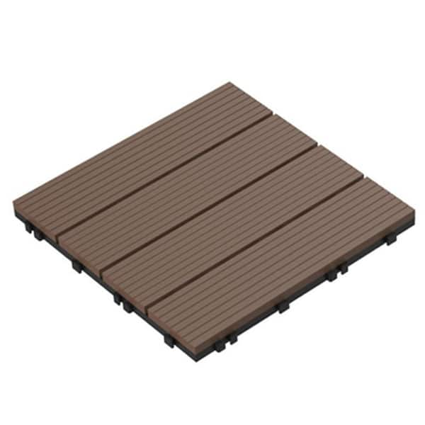 Pure Garden 1 ft. x 1 ft. Outdoor Interlocking Slatted Wood Composite Deck Tile in Brown (24-Tiles)