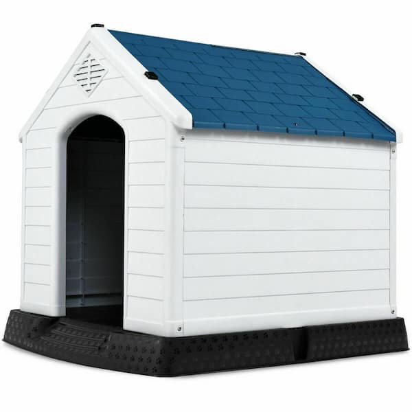 FORCLOVER 33.5 in. W x 30.5 in. D x 30 in. H Blue and White Plastic Dog House