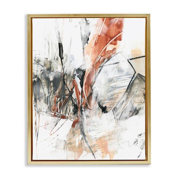 Stupell Industries Chaotic Terracotta & Grey by June Erica Vess Gold Floater Frame Abstract Graphic Art Print 31 in. x 25 in.
