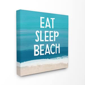 30 in. x 30 in. "Eat Sleep Beach White Typography on Bright Blue Textural Painting XL Canvas Wall Art" by Linda Woods