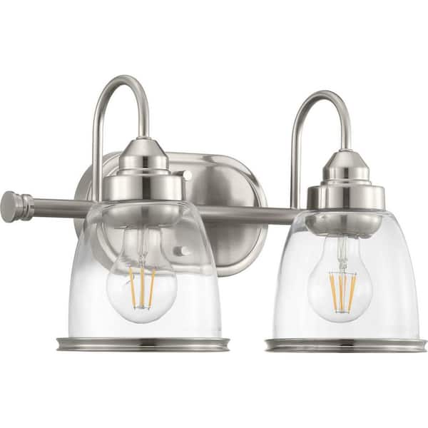 Progress Lighting Saluda Collection 2-Light Brushed Nickel Clear Glass Coastal Bath Vanity Light