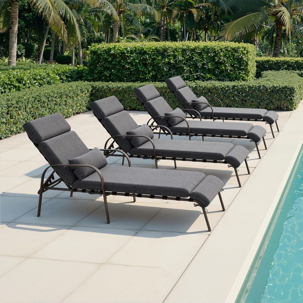 4-Piece Metal Frame Reclining Patio Outdoor Chaise Lounge Adjustable Chair with Thick Cushion in Dark Gray for Backyard price history on PriceWatchPro