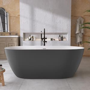 67 in. x 29.5 in. Acrylic Free Standing Bath Tub Flat Bottom Soaking Tub with Center Drain Freestanding Bathtub in Grey