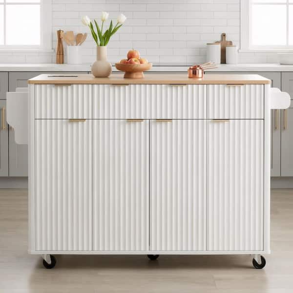 Ximuprmy Modern White Wood 55.5 in. Kitchen Island with Storage