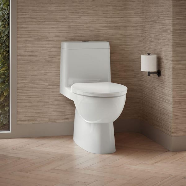 Reach 12 in. One-Piece Dual Flush: 0.8/1.28 GPF Dual Flush Elongated Toilet in White Seat Included