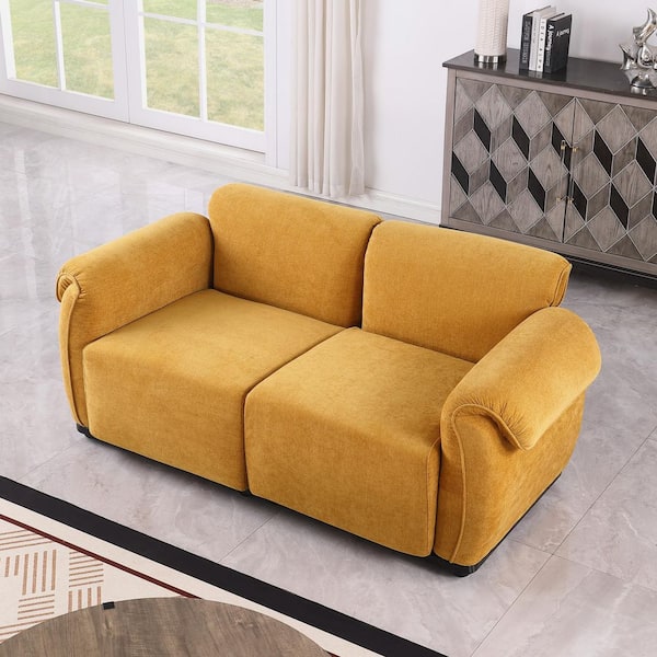 Ottilie Modern 68.5 in. Pillow Top Arms Upholstered Chenille Rectangle 2-Seater Sofa in Yellow, Modular Design