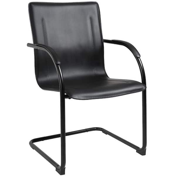 Boss Designer Style Side Chair. Black Vinyl & Black Steel frame. Padded Arms. 4-Pack