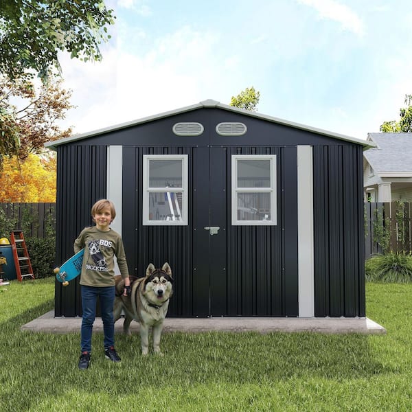 8 ft. W x 8 ft. D Metal Outdoor Storage Shed, Four daylight