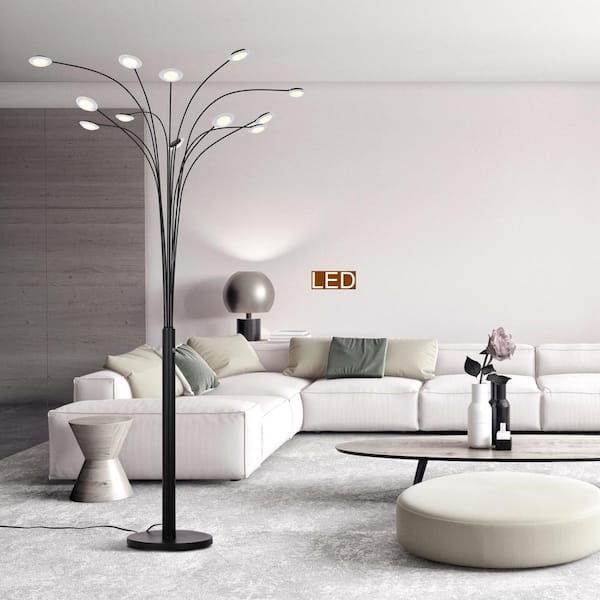 Quan Money Tree 84 inches LED Arched Matte Black Floor Lamp