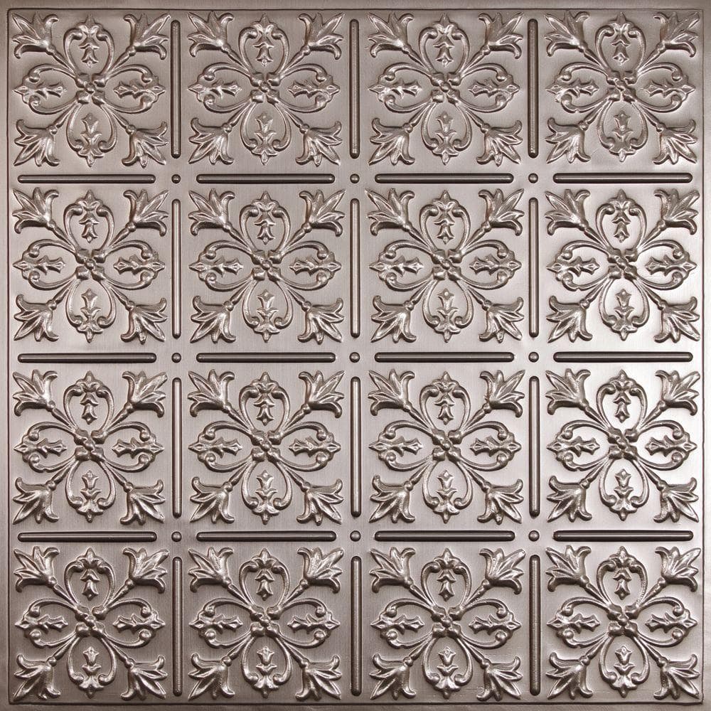 Ceilume Fleur De Lis Faux Tin 2 Ft X 2 Ft Lay In Or Glue Up Ceiling Panel Case Of 6 V3 Flr 22pbr 6 The Home Depot