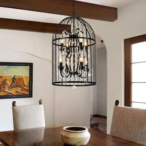 8-Light Black Vintage Lantern Pendant Tiered Chandelier with Crystal Accents