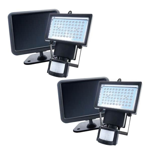 NATURE POWER 60 LED Integrated LED Black Outdoor Solar Powered Motion Activated Security Flood Light (2 Pack)