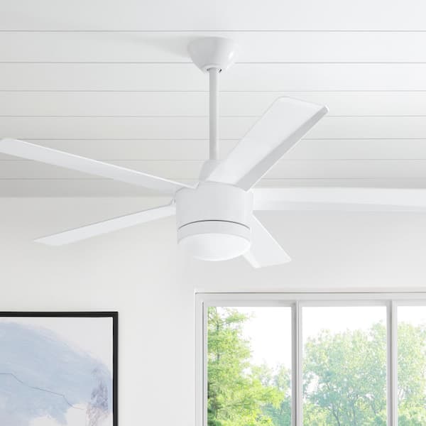 Merwry 52 in. Integrated LED Indoor White Ceiling Fan with HubSpace Remote Control Works with Google and Alexa