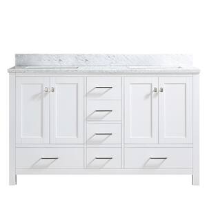 60 in. W x 22 in. D x 39.8 in. H Bath Vanity in White with Marble Vanity Top in Carrara White with White Basin