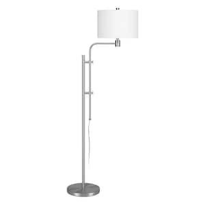 71 in. Silver 1 1-Way (On/Off) Standard Floor Lamp for Living Room with Cotton Drum Shade