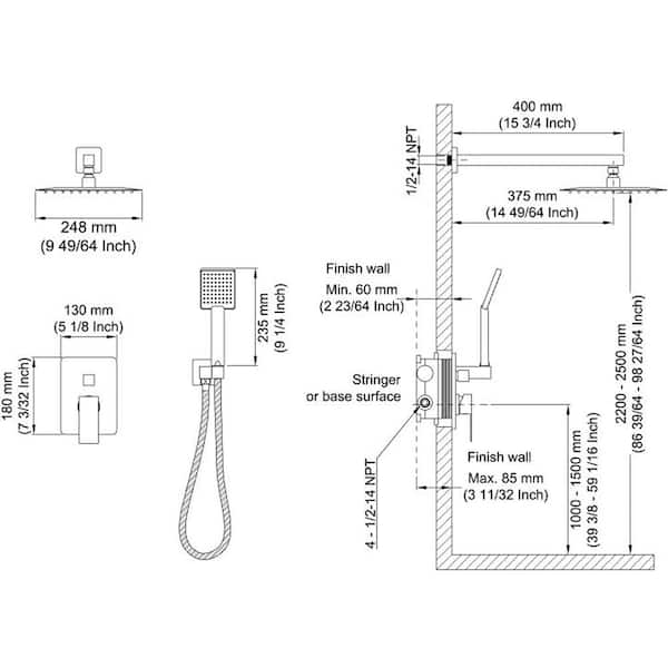 16 GAUGE SINKS Roxy 13.59 in. W 3 Jet Shower Tower in Black 16GS