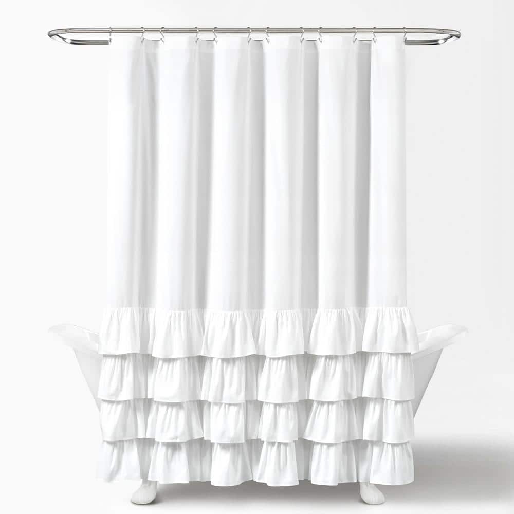 Allison Ruffle Shower Curtain White, White Ruched Shower Curtain