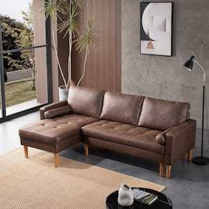 Magic 83 in. Square Arm 2-Piece Fabric L-Shaped Sectional Sofa in Dark Brown with Chaise