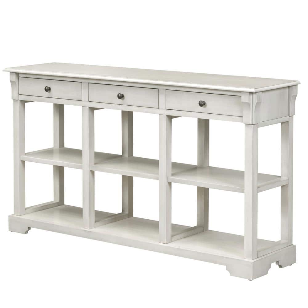 58.1 in. W 32.3 in. H x 14.2 in. D Pine Wood Rectangular Console Table with