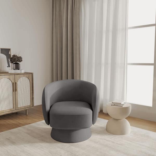 Accent Chair Upholstered in Linen Armchair with a Swivel and Removable Base Raze Collection in Grey