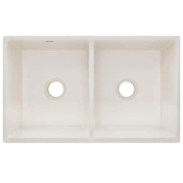 Elkay Farmhouse Fireclay 33 in. 50/50 Double Bowl Kitchen Sink Biscuit