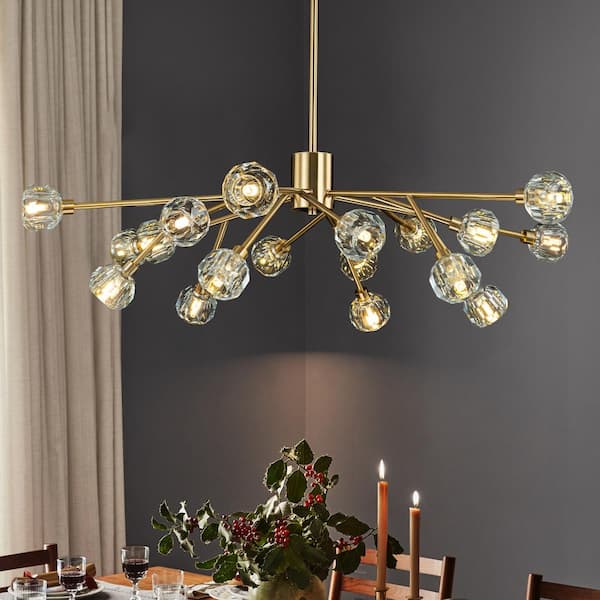 Mandy 18-Light Brushed Gold Crystal Dimmable Sputnik Sphere Chandelier