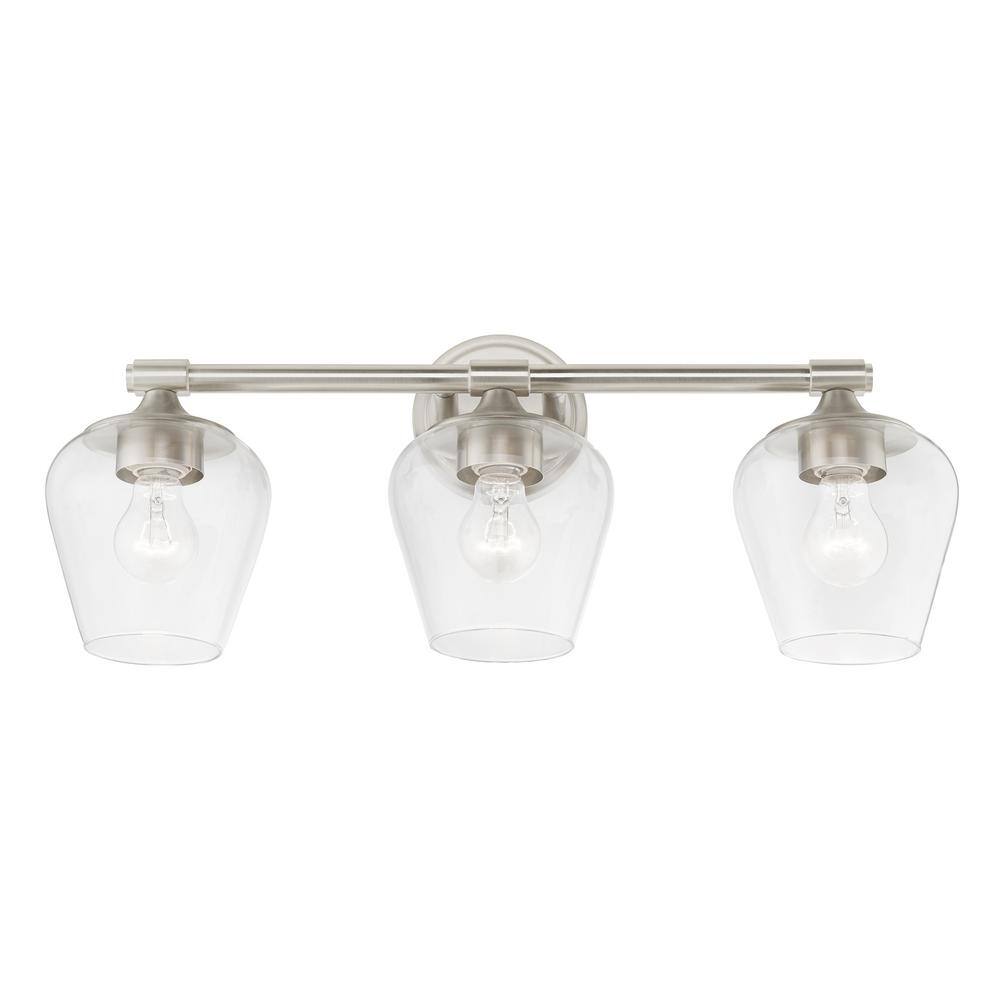 Brushed Nickel 3-Light Vanity Sconce with Clear Glass Shades