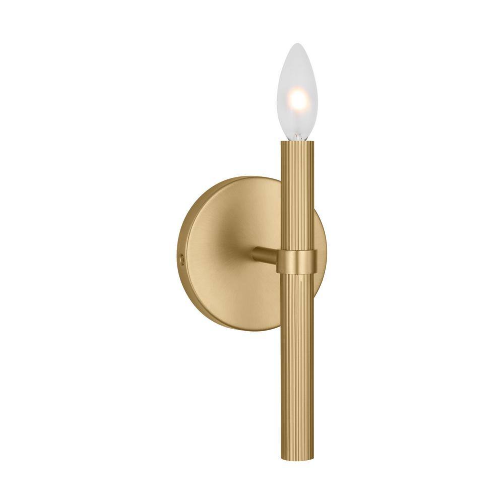 Satin Brass Wall Sconce with White Linen Shade