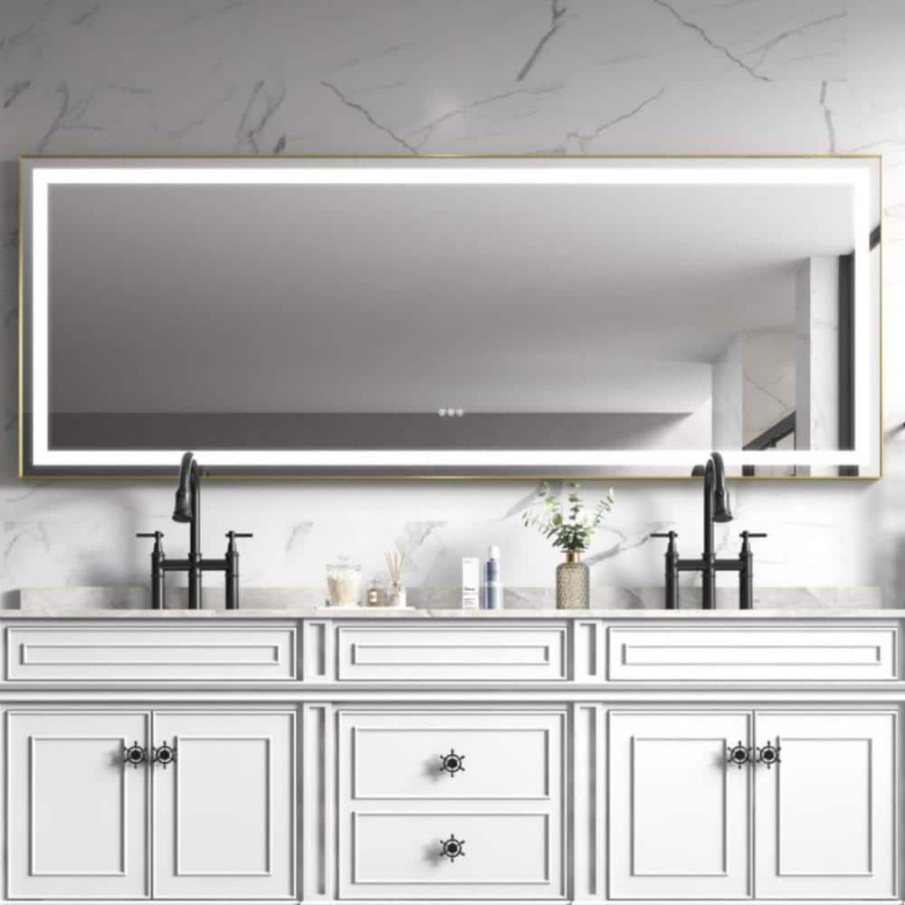 118 in. W x 36 in. H Rectangular Framed Anti-Fog LED Wall Bathroom Vanity Mirror in Golden with Backlit and Front Light price history on PriceWatchPro