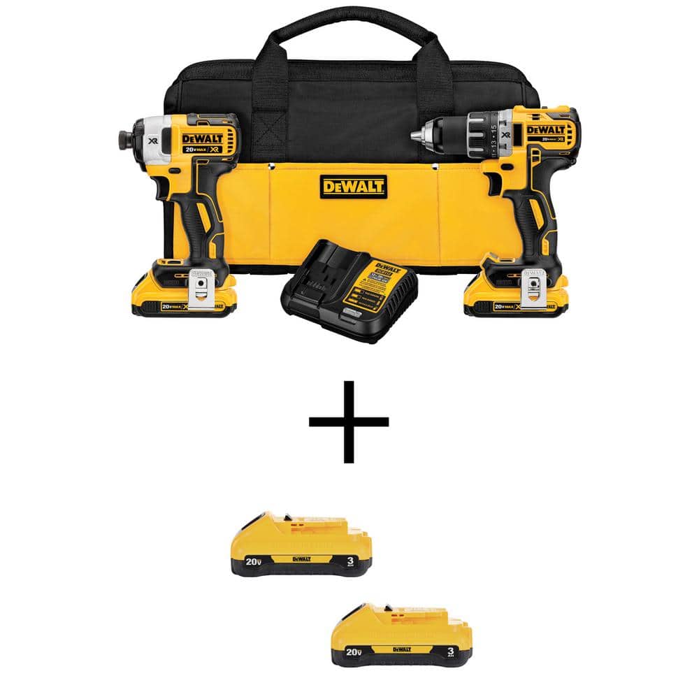 DEWALT 20V MAX XR Cordless Brushless Drill/Impact 2 Tool Combo Kit and (2) 20V 2.0Ah and (2) 3.0Ah Batteries -  DCK283D2W2302