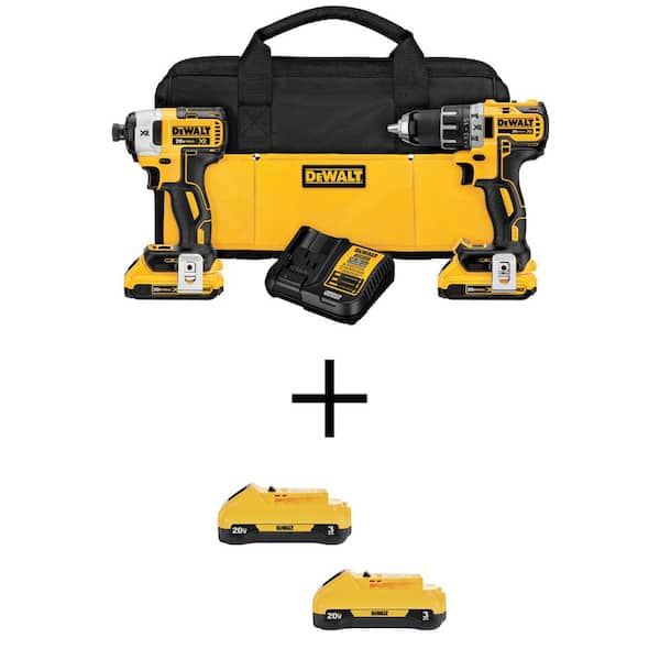 DEWALT 20V MAX XR Cordless Brushless Drill/Impact 2 Tool Combo Kit and (2) 20V 2.0Ah and (2) 3.0Ah Batteries