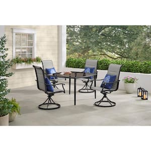 5-Piece Hampton Bay Kentbury Steel Padded Sling Square Glass Top Outdoor Dining Set