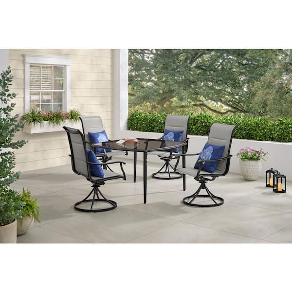 Kentbury 5-Piece Steel Padded Sling Square Glass Top Outdoor Dining Set