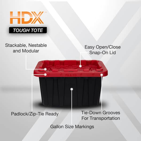 7 Gal. Tough Storage Tote in Black with Red Lid