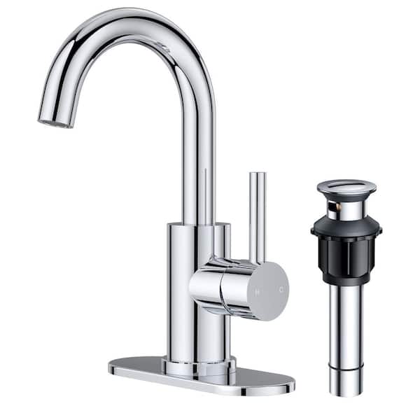 Single Hole Single-Handle Bathroom Faucet with drain with 360° Swivel Spout Bathroom Faucet in Polished Chrome