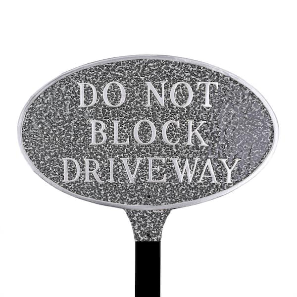 Montague Metal Products 8.5 in. x 13 in. Standard Oval Do Not Block Driveway Statement Plaque Sign with Lawn Stake-Swedish Iron