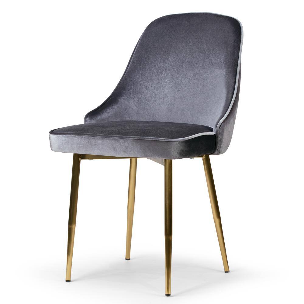 Set of 2 Sandy Brown Velvet Parsons Dining Chairs with Brushed Golden Steel Legs