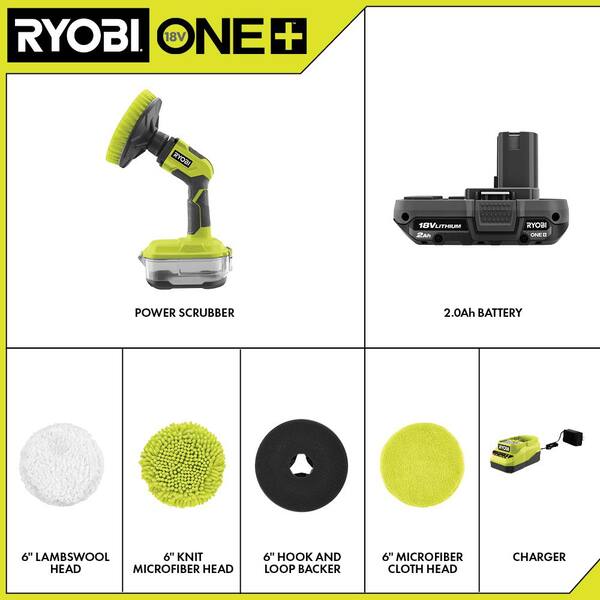 RYOBI ONE+ 18V Cordless Compact Power Scrubber Kit with 2.0 Ah Battery,  Charger, and in. 4-Piece Microfiber Cleaning Kit P4510K-A95MFK2 The  Home Depot