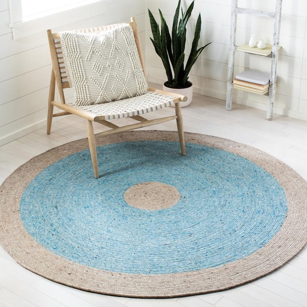 Safavieh Braided Collection BRD908M Hand-Woven Wool and Cotton Area Rug, 3'  Round, Blue/Beige : : Home