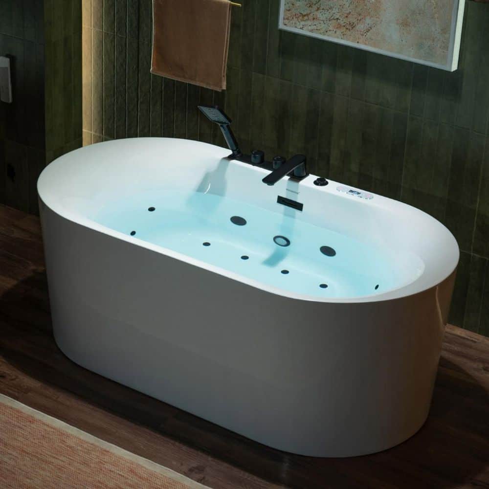59 in. x 31.5 in. Acrylic Whirlpool and Air with Inline Heater Soaking Bathtub in White with Black Tub Filler price history on PriceWatchPro