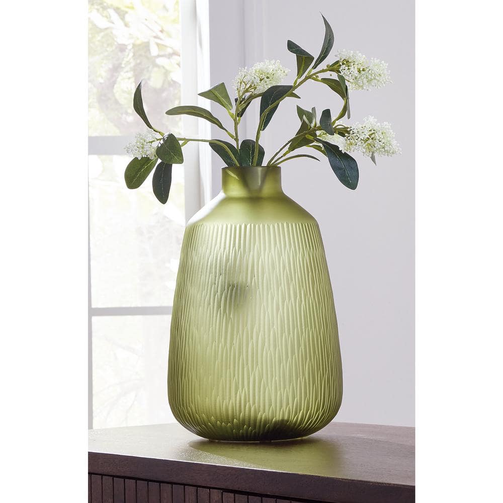 Olive Green Textured Glass Table Vase