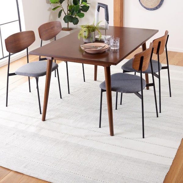 Kilim 8 ft. x 10 ft. Ivory/Gray High-Low Chevron Striped Area Rug