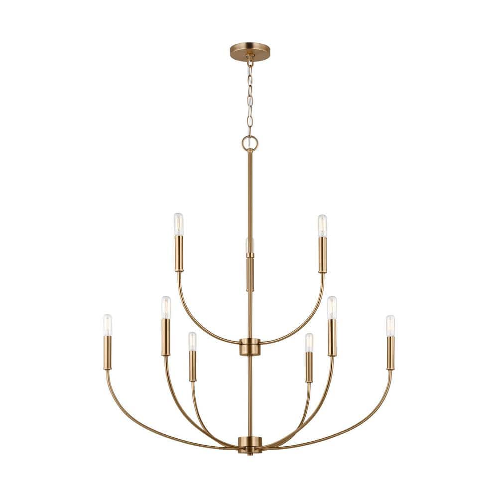 Elegant Satin Brass 9-Light Incandescent Chandelier with Clear Accents