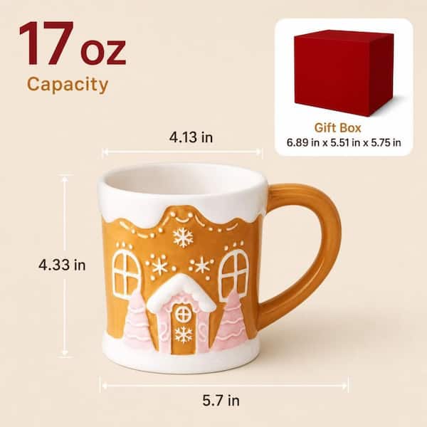 Numhew 13 oz Cute Brown Ceramic Mug (Set of 1), Christmas