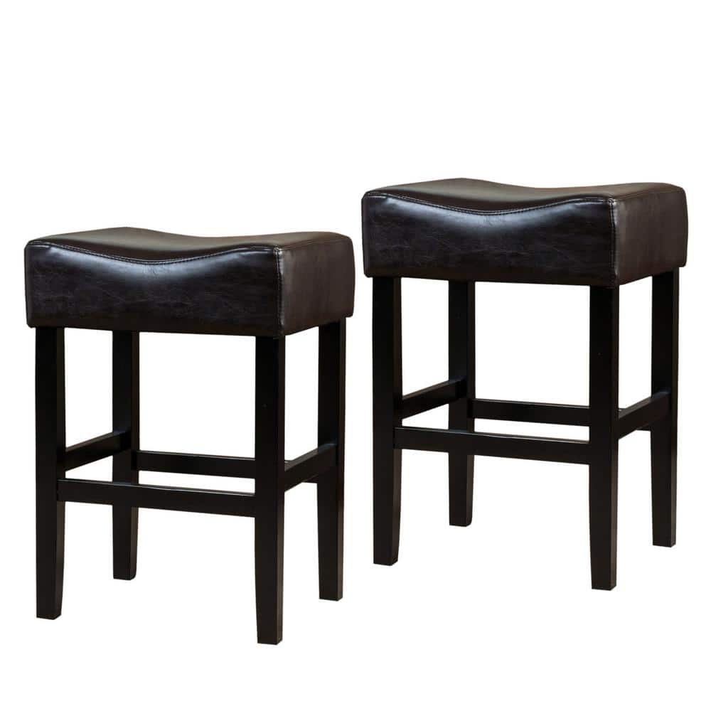 Portman 26" Brown Faux Leather Saddle Counter Stools, Set of 2