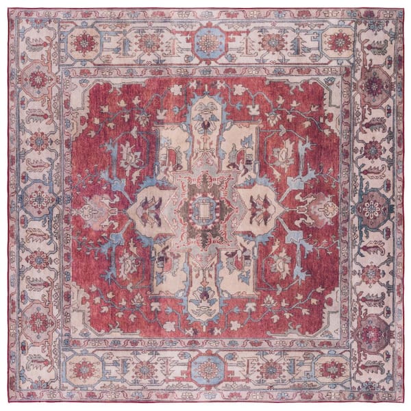 SAFAVIEH Tuscon Red/Beige 4 ft. x 4 ft. Machine Washable Floral Medallion Square Area Rug