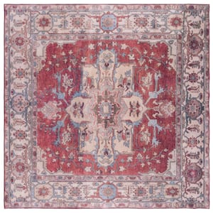 Tuscon Red/Beige 5 ft. x 5 ft. Machine Washable Floral Medallion Square Area Rug